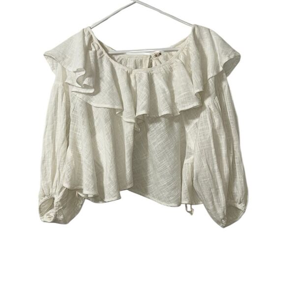 Free people Off-White Ruffle Cotton Top(Size Small) - Picture 4 of 9